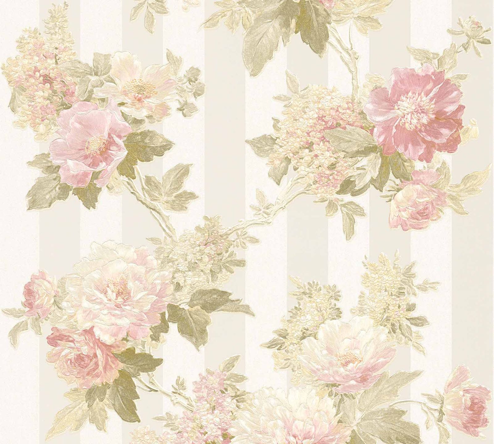 A.S. Creation Tapete Vlies Streifen Mit Blumen Creme-beige 30446-1
