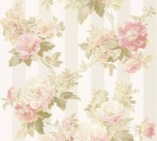 A.S. Creation Tapete Vlies Streifen Mit Blumen Creme-beige 30446-1