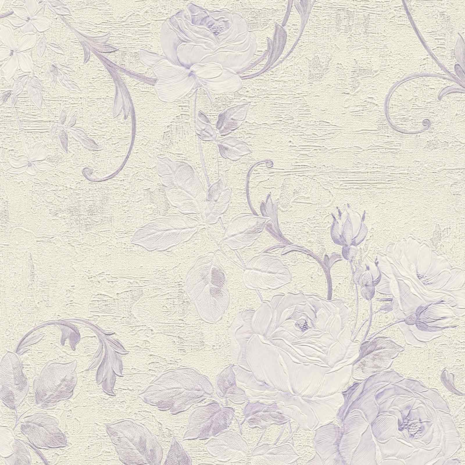 A.S. Creation Tapete Vlies Große Blüten Creme Violett 37224-5