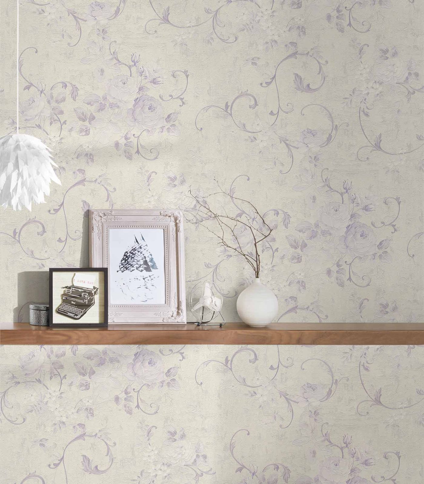 A.S. Creation Tapete Vlies Große Blüten Creme Violett 37224-5