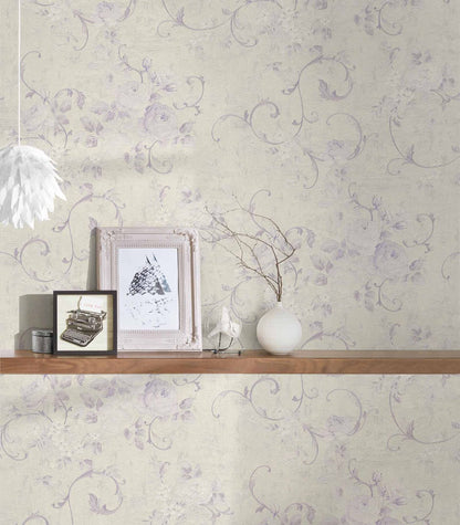 A.S. Creation Tapete Vlies Große Blüten Creme Violett 37224-5