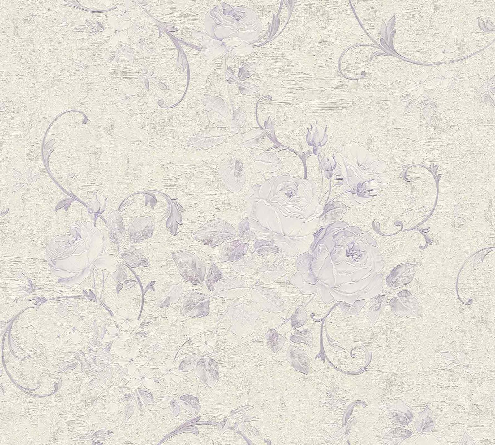 A.S. Creation Tapete Vlies Große Blüten Creme Violett 37224-5