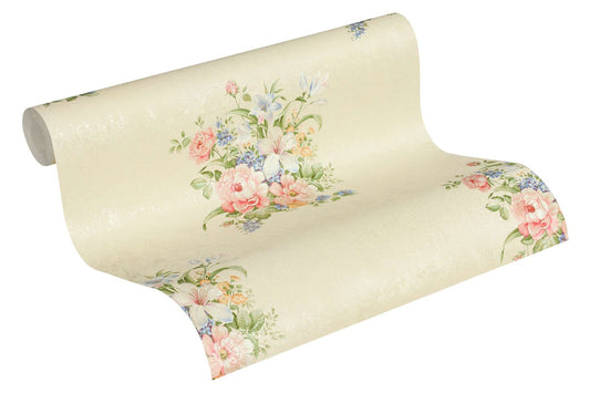 A.S. Creation Tapete Vlies Blumenstrauß Creme Grün Rosa 37225-1
