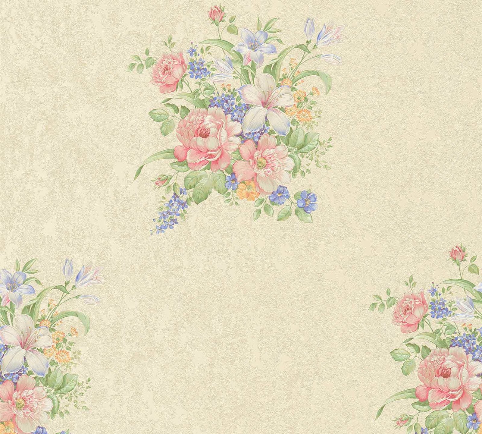 A.S. Creation Tapete Vlies Blumenstrauß Creme Grün Rosa 37225-1