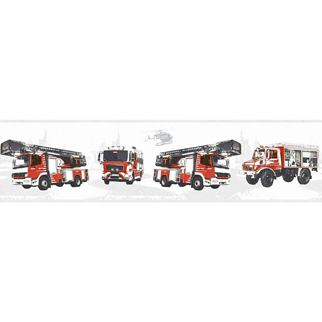 A.S. Creation Tapeten Borte Kinder Feuerwehr Autos Weiß Rot 35814-1