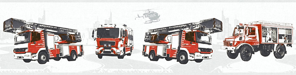 A.S. Creation Tapeten Borte Kinder Feuerwehr Autos Weiß Rot 35814-1