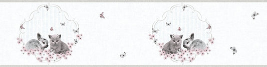 A.S. Creation Tapeten Borte Kinder Hasen Katze Grau Rosa Metallic 35567-2