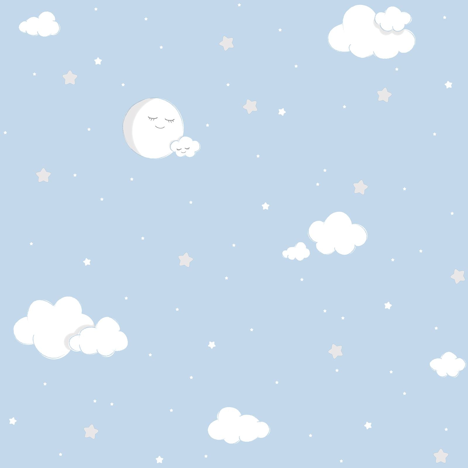  Kindertapete Papier Mond Voll Blau Weiß 102211