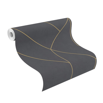  Tapete Vlies Rasch Grafik Linien Schwarz Gold 427431