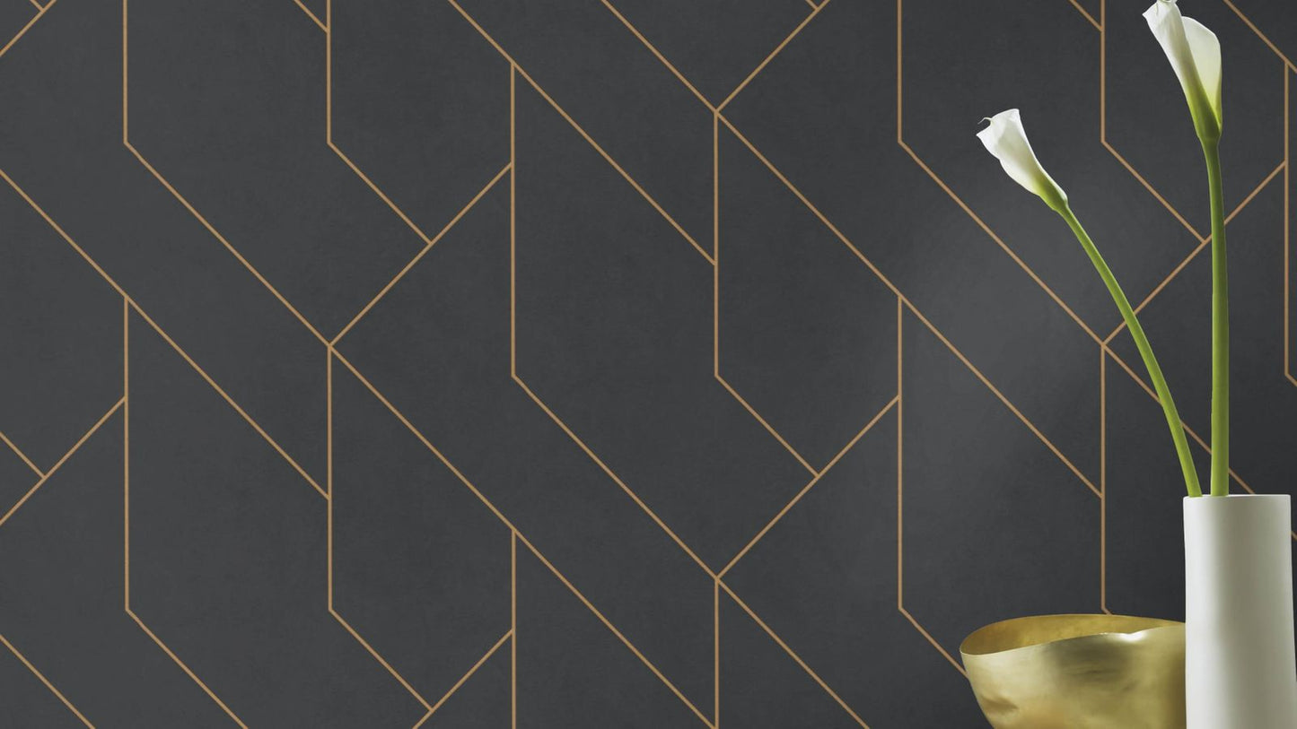  Tapete Vlies Rasch Grafik Linien Schwarz Gold 427431