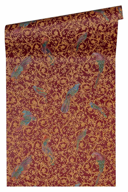  Versace Home Tapete Barock Vögel Rot Gold Metallic 370534