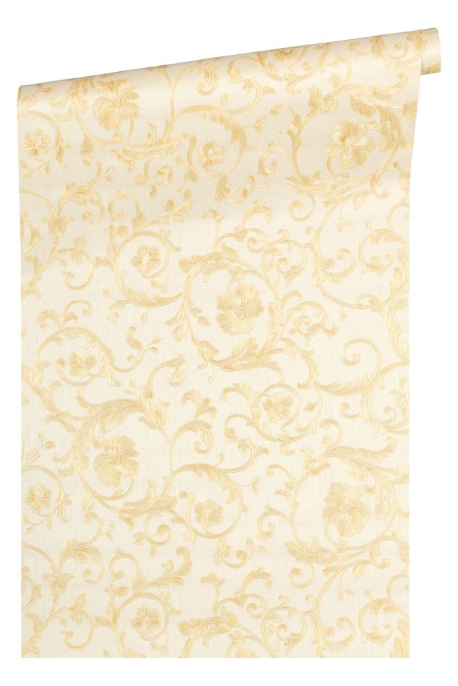  Versace Home Tapete Floral Weiß Creme-beige Glitzer 34326-1