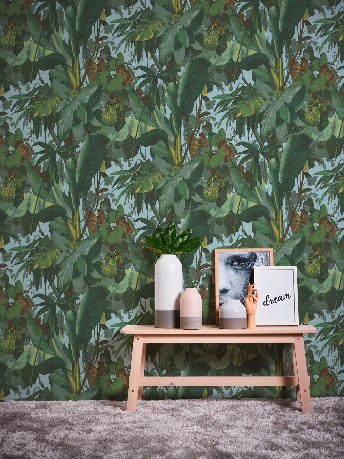 A.S. Creation Vinyltapete 95898-1 Cartoon Blätter Wald Grün Blau Braun