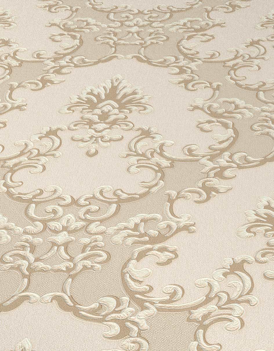  Vinyltapete Barock Textil Beige Creme Glanz 6376-14
