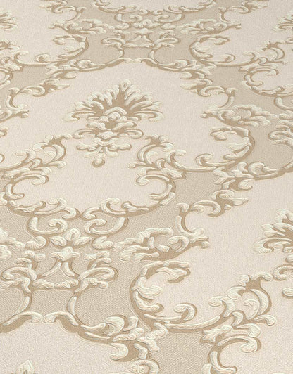  Vinyltapete Barock Textil Beige Creme Glanz 6376-14