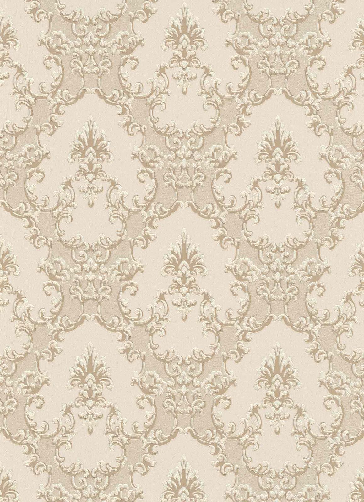  Vinyltapete Barock Textil Beige Creme Glanz 6376-14