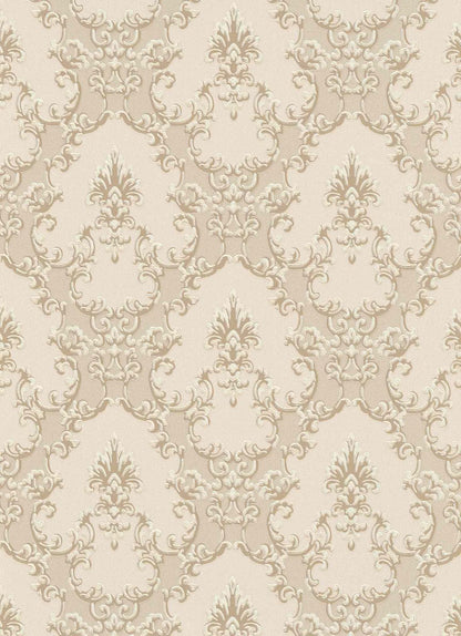  Vinyltapete Barock Textil Beige Creme Glanz 6376-14