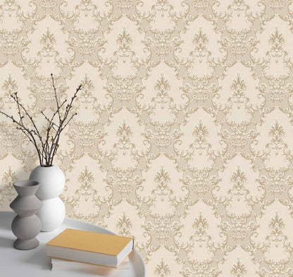  Vinyltapete Barock Textil Beige Creme Glanz 6376-14