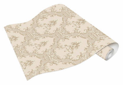  Vinyltapete Barock Textil Beige Creme Glanz 6376-14