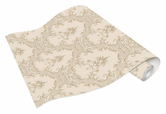  Vinyltapete Barock Textil Beige Creme Glanz 6376-14