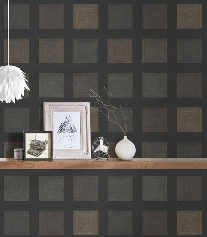 A.S. Creation Vinyltapete Kacheln Grafik Schwarz Bronze 37172-4