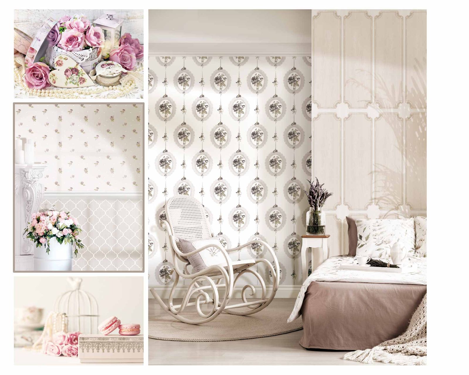  Vinyltapete Rose Bilderrahmen Creme Beige 107815
