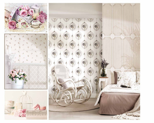  Vinyltapete Rose Bilderrahmen Creme Beige 107815