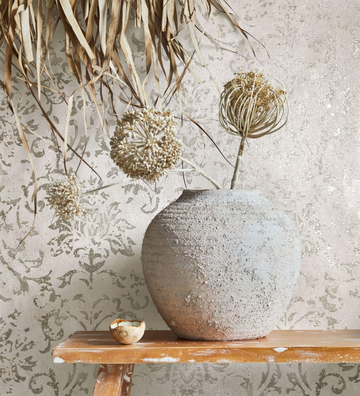  Vliestapete Marburg Grau Gold Damast Motiv 34291