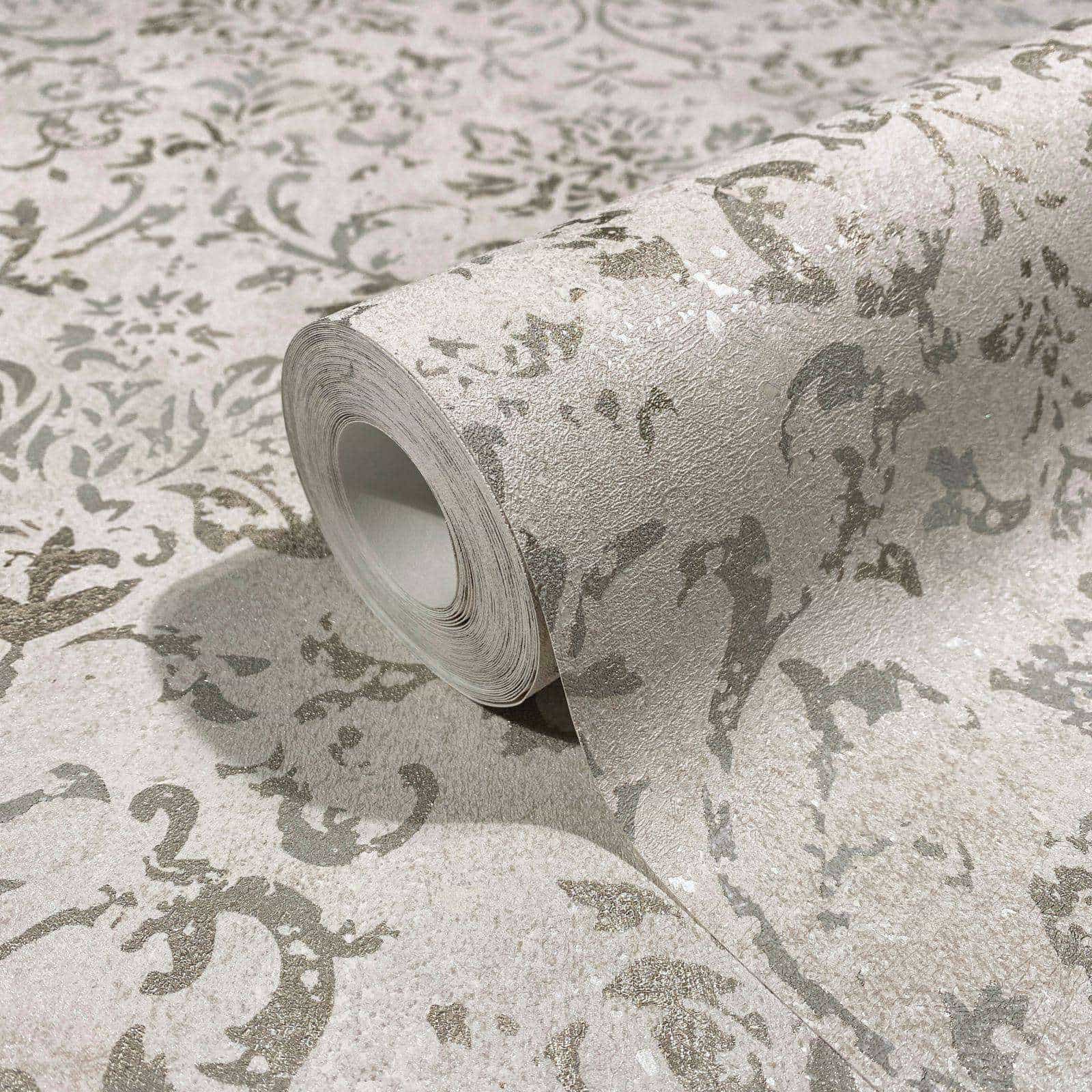  Vliestapete Marburg Grau Gold Damast Motiv 34291