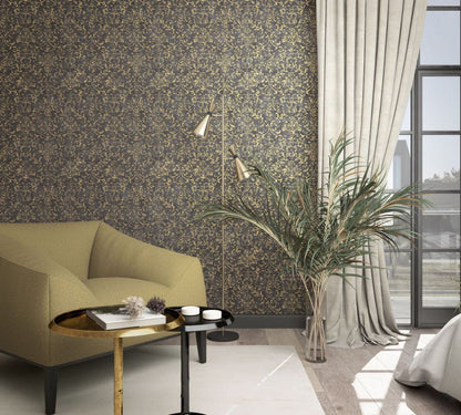  Vliestapete Marburg Schwarz Gold Damast Motiv 34297