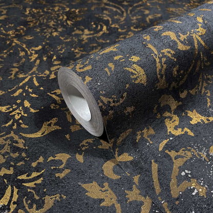  Vliestapete Marburg Schwarz Gold Damast Motiv 34297