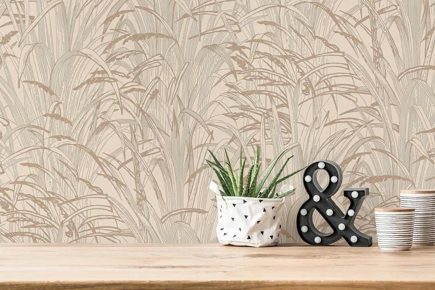 A.S. Creation Vliestapete 386002 Blätter Creme Kupfer Metallic