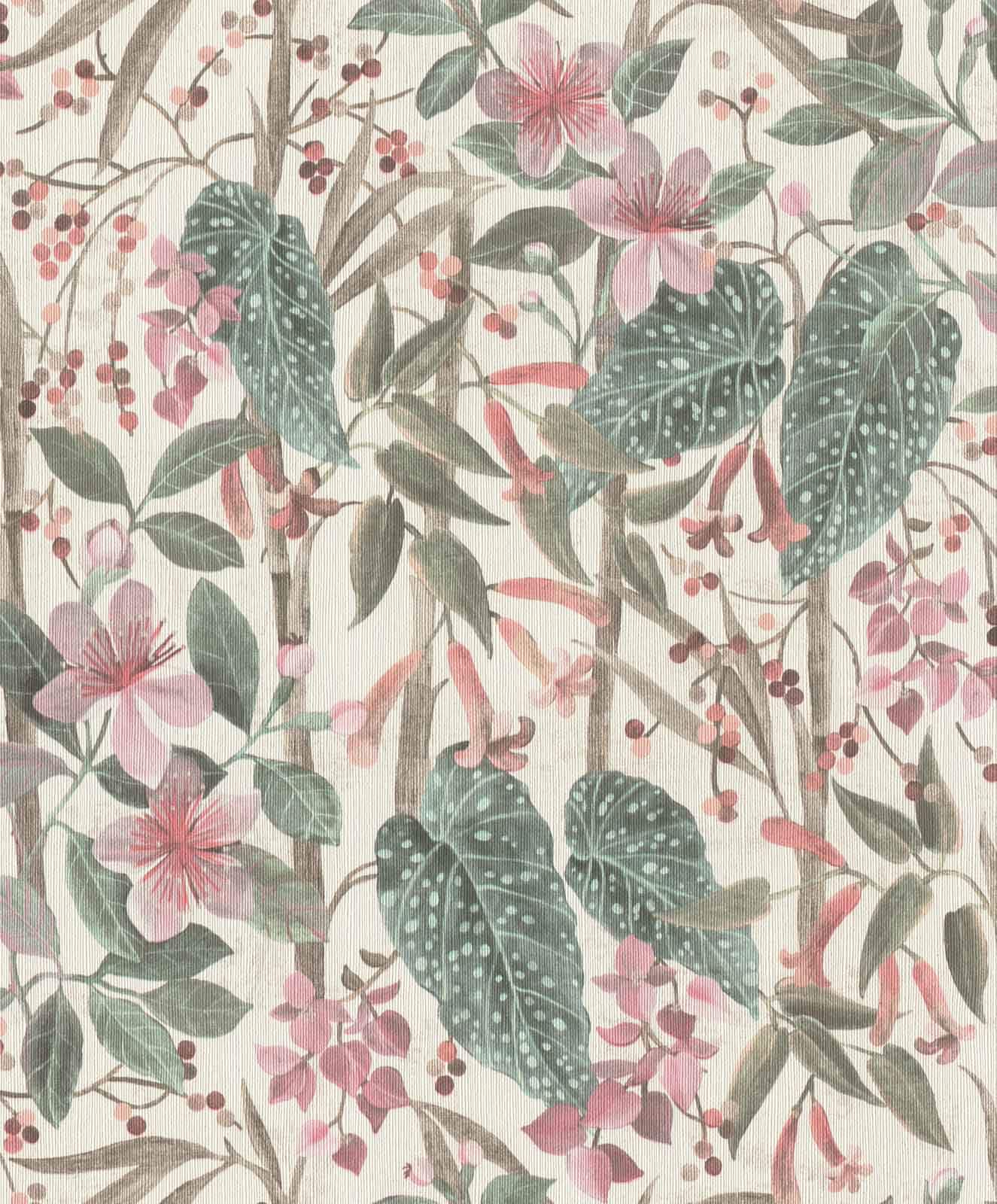  Vliestapete 538212 Rasch Cremeweiß Rosa Blumen