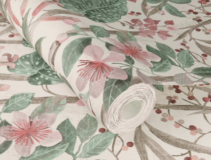  Vliestapete 538212 Rasch Cremeweiß Rosa Blumen