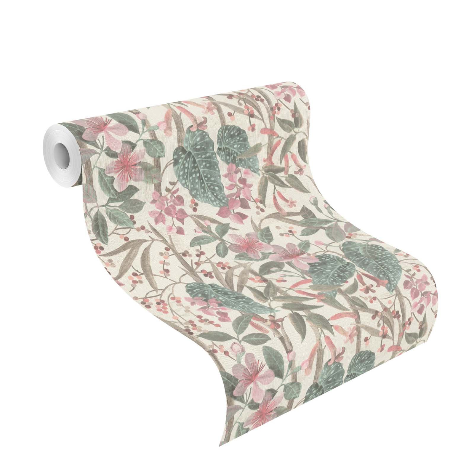  Vliestapete 538212 Rasch Cremeweiß Rosa Blumen