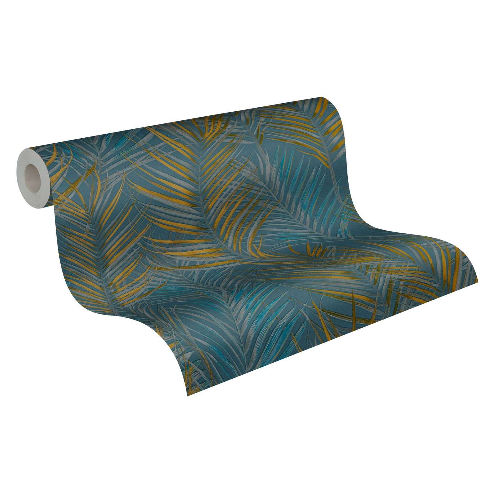 A.S. Creation Vliestapete Petrol Gelb Glanz Dschungel Farne 39038-7
