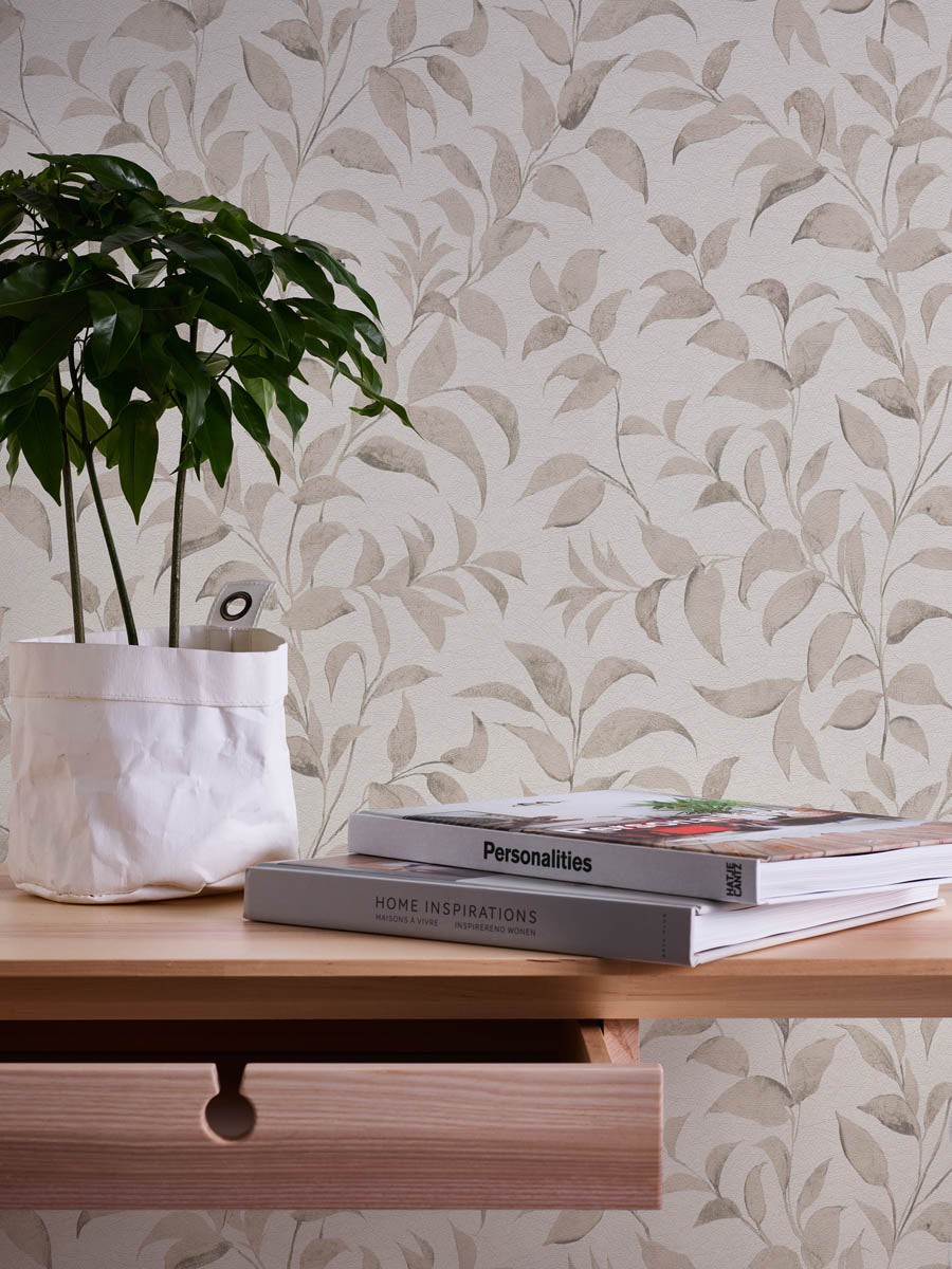 A.S. Creation Vliestapete Blätter Illustration Weiß Beige 38962-2