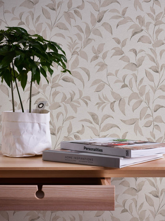 A.S. Creation Vliestapete Blätter Illustration Weiß Beige 38962-2