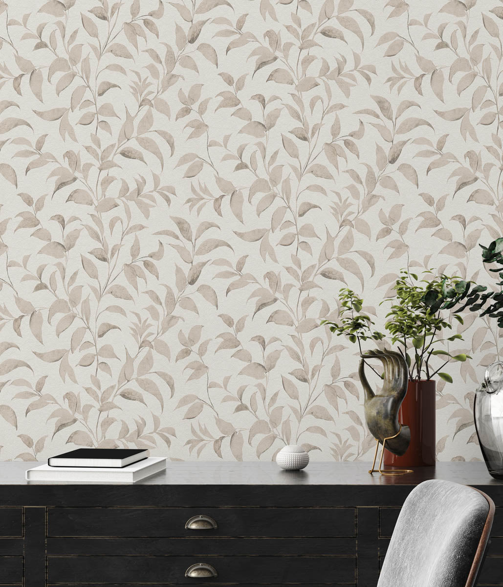 A.S. Creation Vliestapete Blätter Illustration Weiß Beige 38962-2