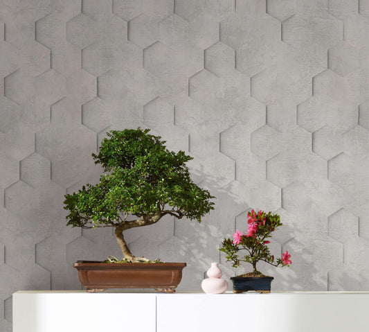 Vliestapete Grau Beige Waben 3D Optik Marburg 34159