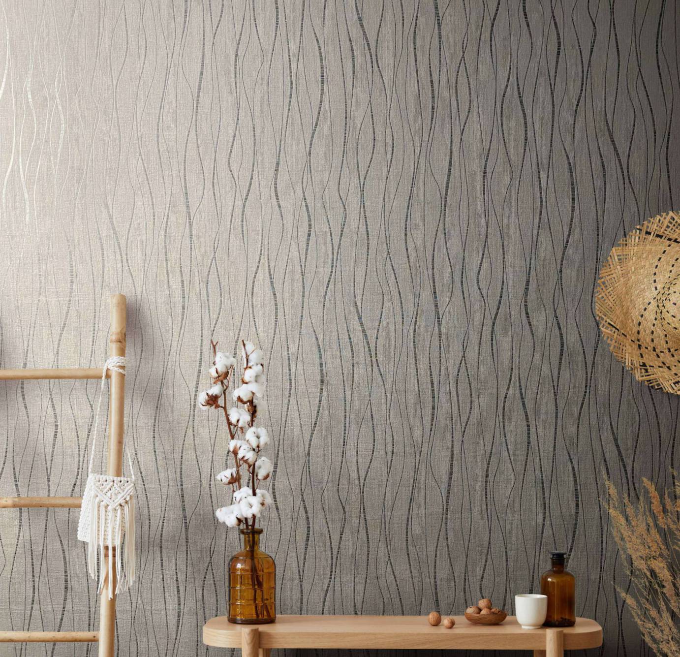  Vliestapete Ivy Wellen Grau 82320 Novamur