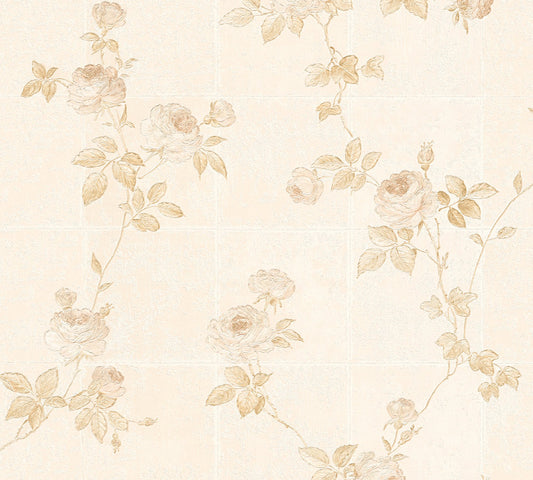 A.S. Creation Tapete Vlies Blumen Fliesen Weiß Creme Glanz 34501-2