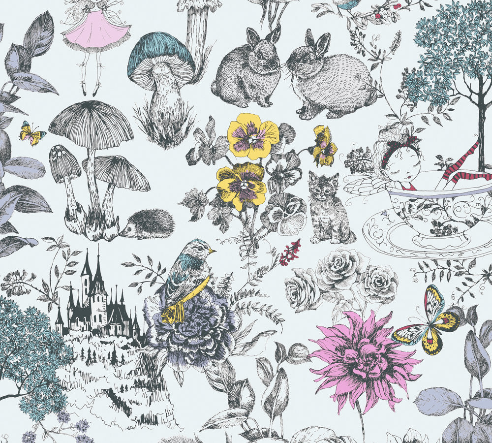 A.S. Creation Vliestapete Kinder Blumen Tiere Weiß Bunt 38120-1