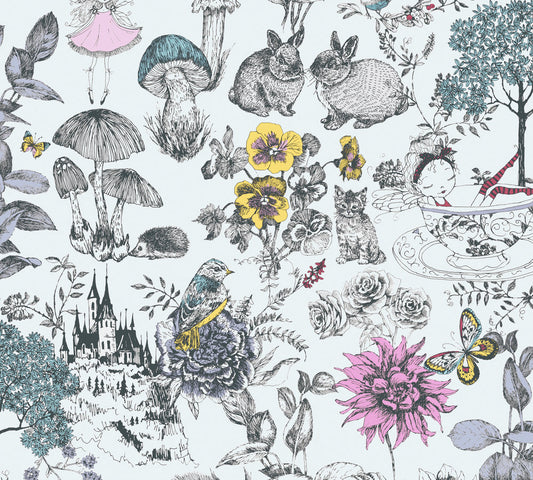A.S. Creation Vliestapete Kinder Blumen Tiere Weiß Bunt 38120-1