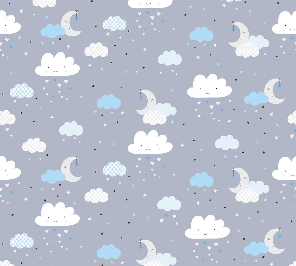 A.S. Creation Vliestapete Kinder Wolken Mond Sterne Grau Blau 38125-2