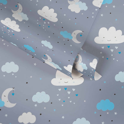 A.S. Creation Vliestapete Kinder Wolken Mond Sterne Grau Blau 38125-2