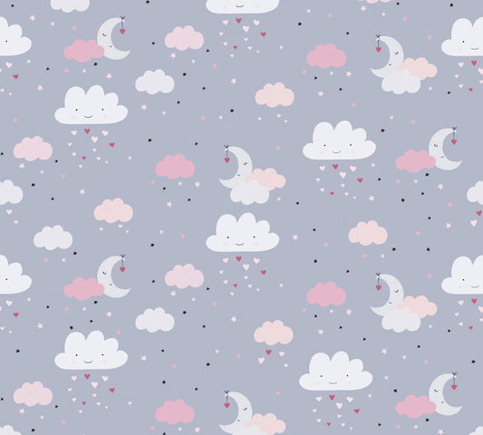A.S. Creation Vliestapete Kinder Wolken Mond Sterne Grau Rosa 38125-1