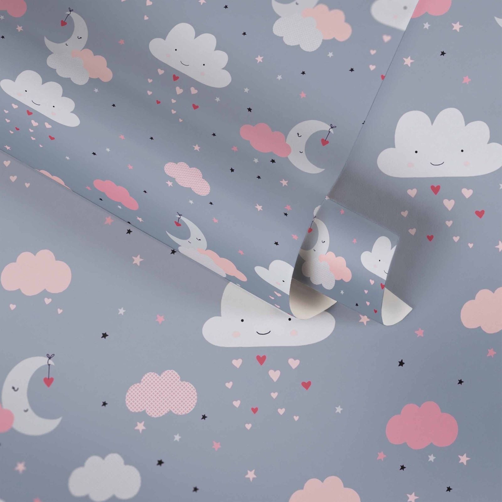 A.S. Creation Vliestapete Kinder Wolken Mond Sterne Grau Rosa 38125-1