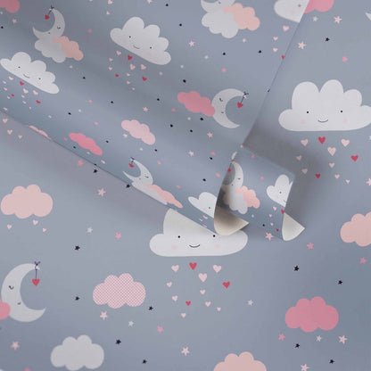 A.S. Creation Vliestapete Kinder Wolken Mond Sterne Grau Rosa 38125-1