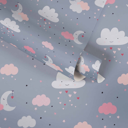 A.S. Creation Vliestapete Kinder Wolken Mond Sterne Grau Rosa 38125-1